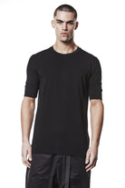 M TS 903 – Fitted Short-Sleeve T-Shirt Extended Cuffs Raw Edge Black - Man THOM KROM