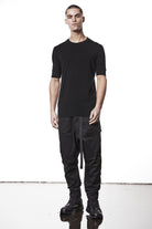 M TS 903 – Fitted Short-Sleeve T-Shirt Extended Cuffs Raw Edge Black - Man THOM KROM