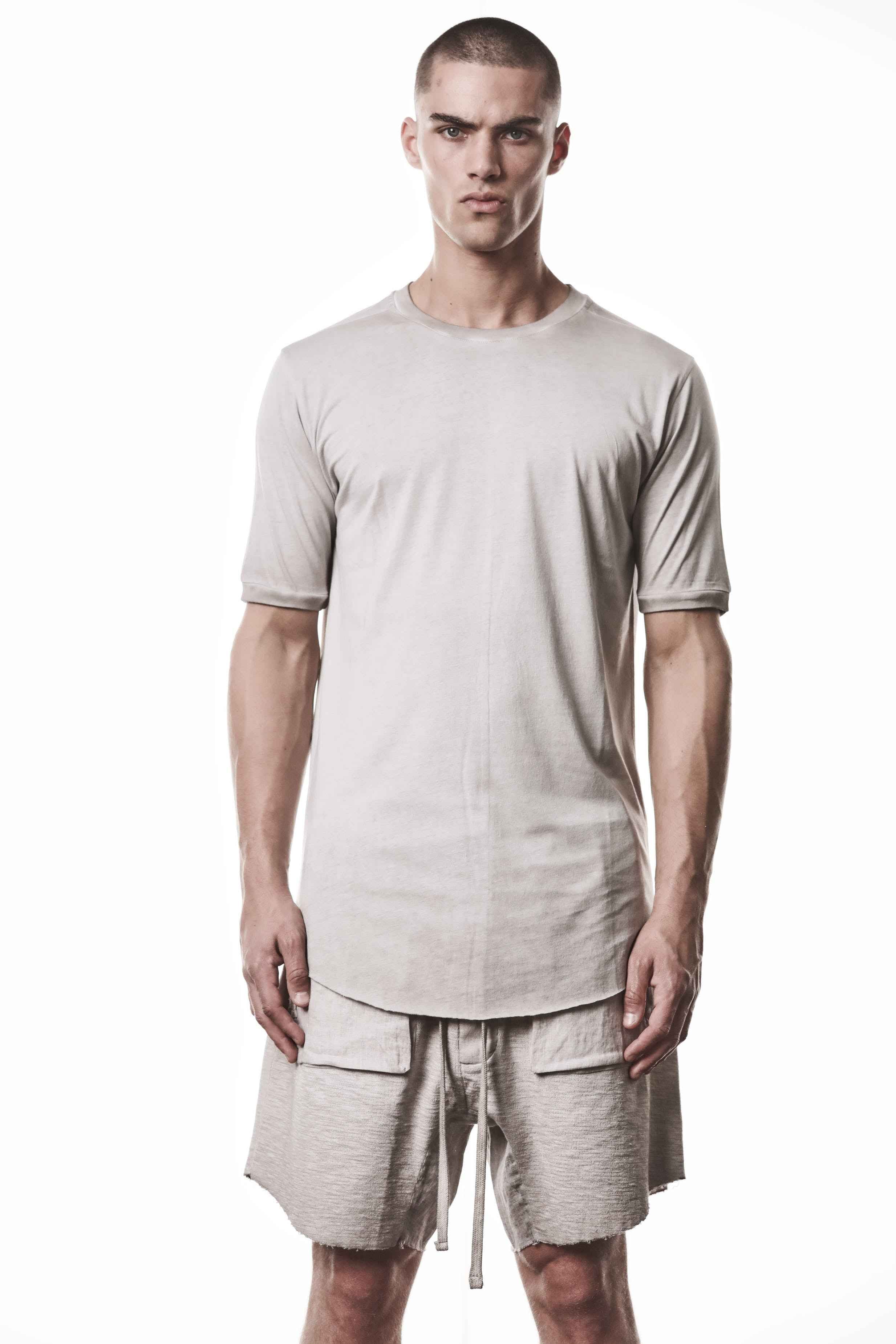 M TS 937 T-Shirt - Beige Cold Dye Stone Cotton Modal Rib Men's