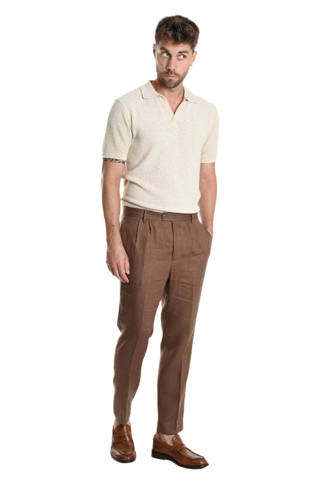 TROUSER A3251PBARAM Regular Linen Brown.