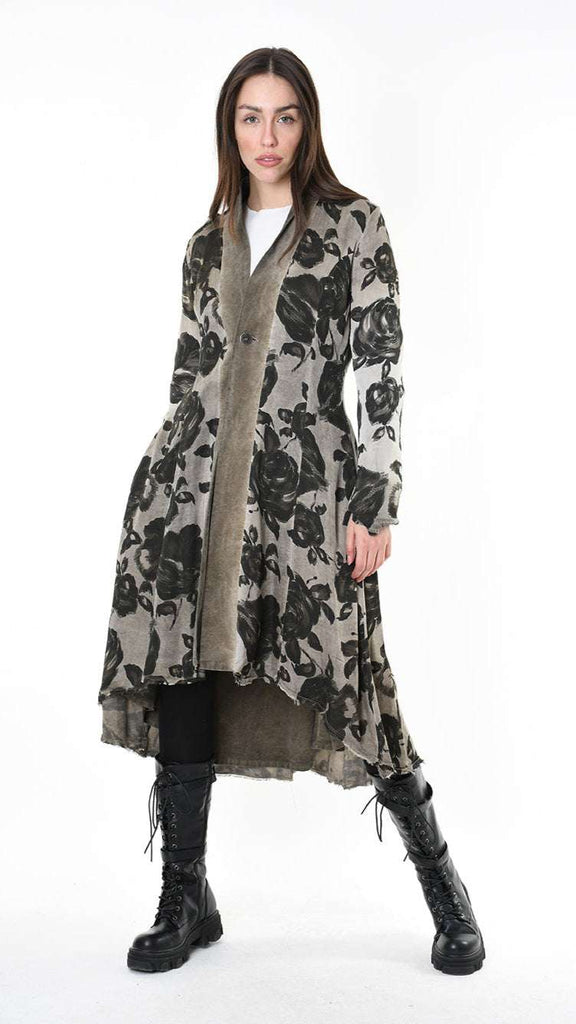 A3B SM46025 REVERSIBLE COAT Cannete Velvet & Viscose Satin Green Tuscany