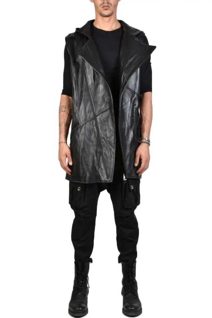 TR3B DAYONE23 BLACK Vegetable-tanned crumpled leather oversized sleeveless jacket 655 LEATHER JACKET Jackets LA HAINE INSIDE US TEPHRA