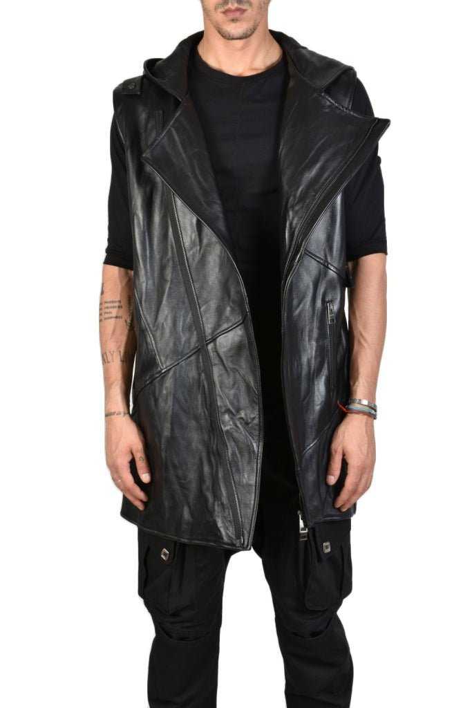 TR3B DAYONE23 BLACK Vegetable-tanned crumpled leather oversized sleeveless jacket 655 LEATHER JACKET Jackets LA HAINE INSIDE US TEPHRA