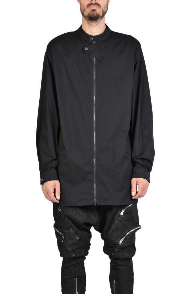 TR3B FACTOTUM23 BLACK Stretch Cotton Long Oversize Shirt.