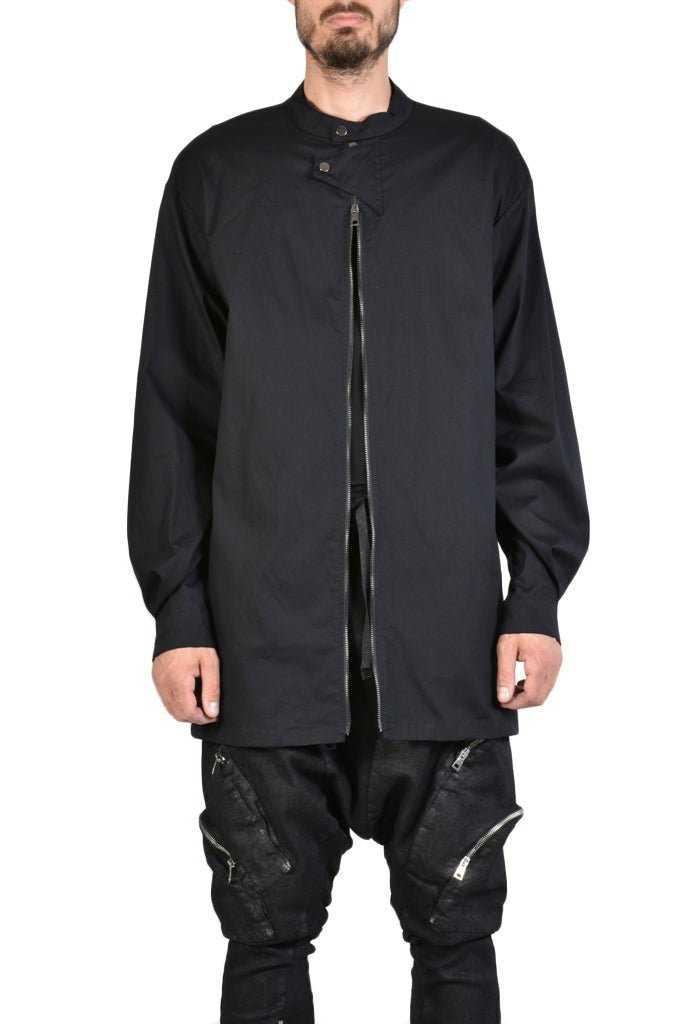 TR3B FACTOTUM23 BLACK Stretch Cotton Long Oversize Shirt.