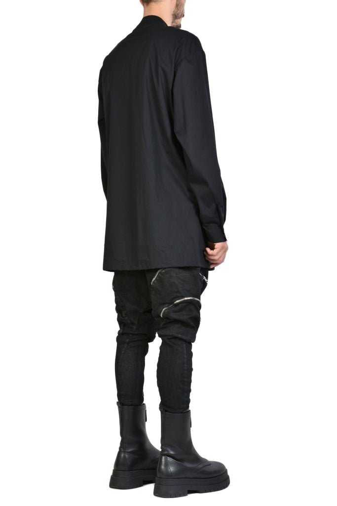 TR3B FACTOTUM23 BLACK Stretch Cotton Long Oversize Shirt.