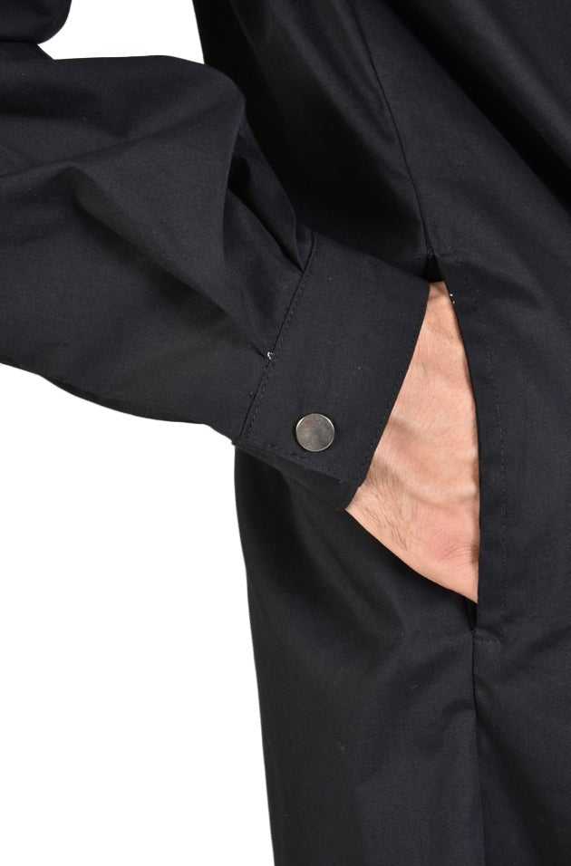 TR3B FACTOTUM23 BLACK Stretch Cotton Long Oversize Shirt.