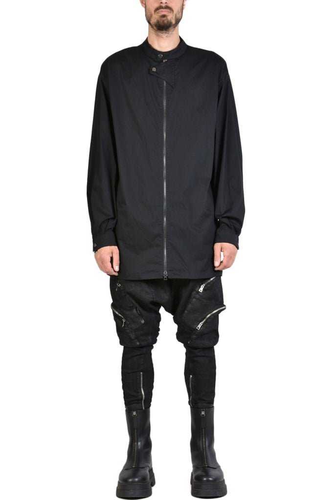 TR3B FACTOTUM23 BLACK Stretch Cotton Long Oversize Shirt.