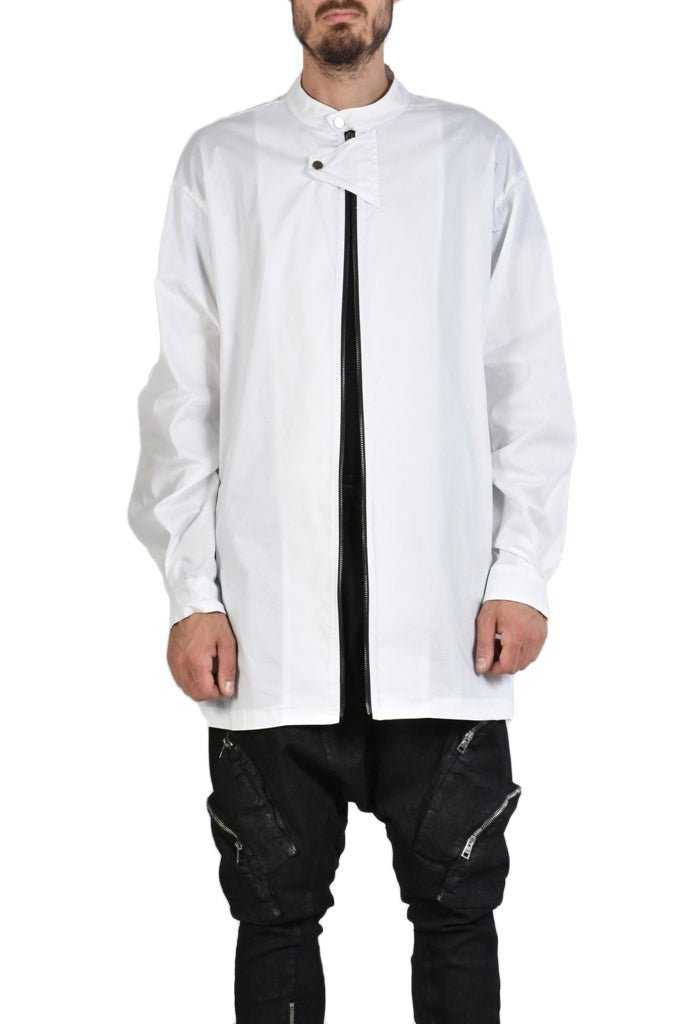 TR3B FACTOTUM23 WHITE Stretch Cotton Long Oversize Shirt.