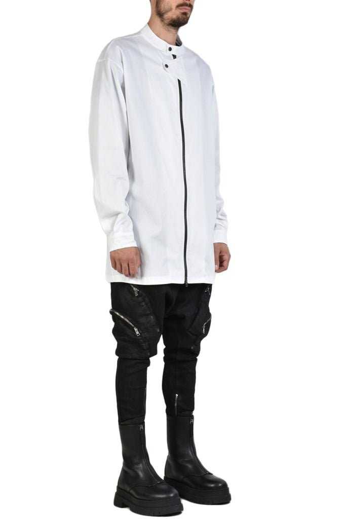 TR3B FACTOTUM23 WHITE Stretch Cotton Long Oversize Shirt.