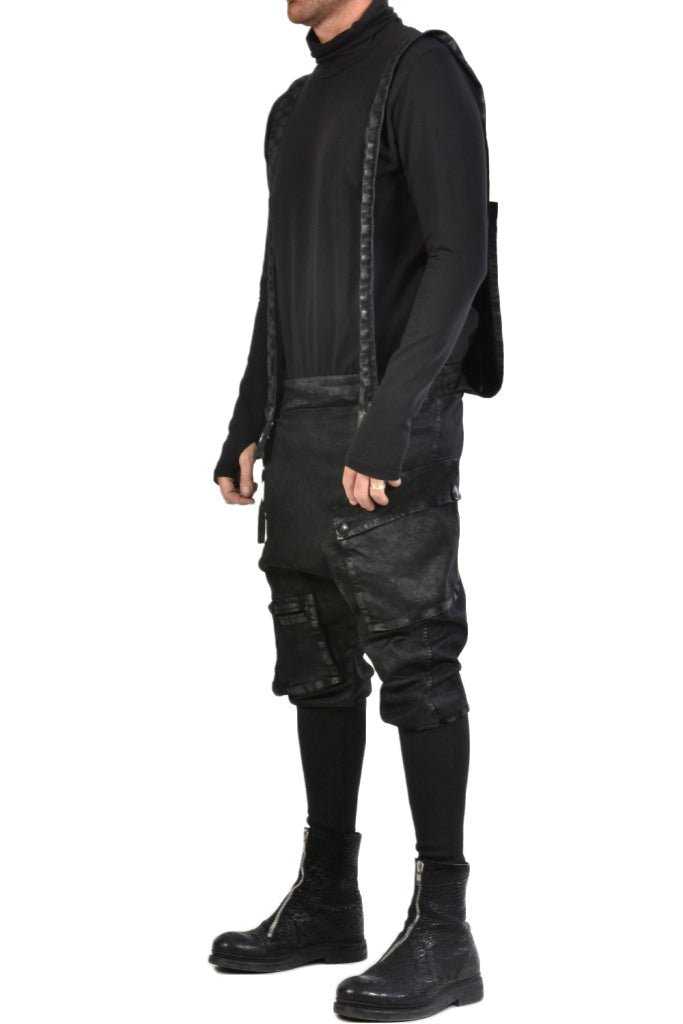 TR3B GLORY23 BLACK Laminated Gabardine cotton trousers 259 Pants trousers men LA HAINE INSIDE US TEPHRA