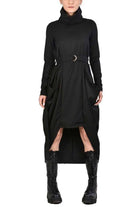 TR4B HULAHOOP2325 BLACK cool wool oversize asymmetric dress