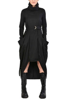 TR4B HULAHOOP2325 BLACK cool wool oversize asymmetric dress