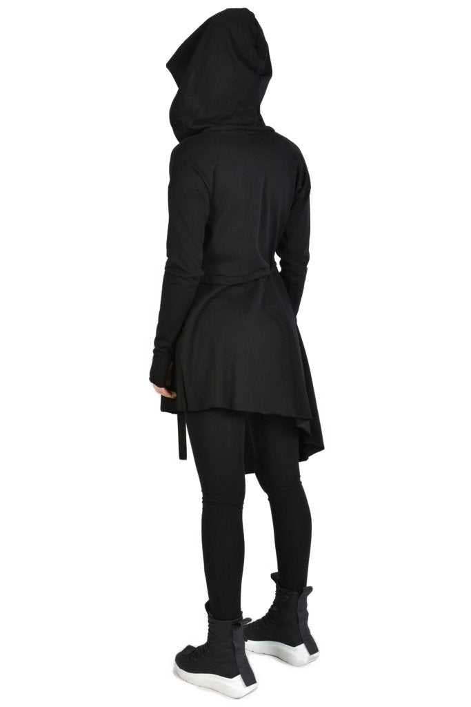 TR4J GENYA BLACK Cotton Jersey Asymmetric Cardigan 189 CARDIGAN Jackets Woman LA HAINE INSIDE US TEPHRA