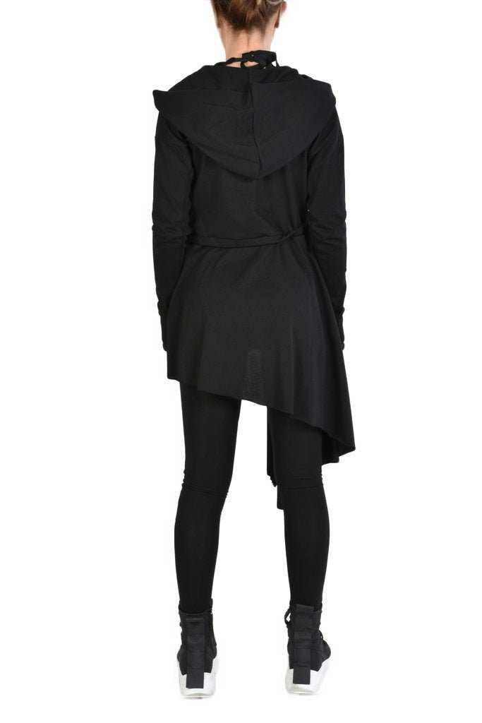 TR4J GENYA BLACK Cotton Jersey Asymmetric Cardigan 189 CARDIGAN Jackets Woman LA HAINE INSIDE US TEPHRA