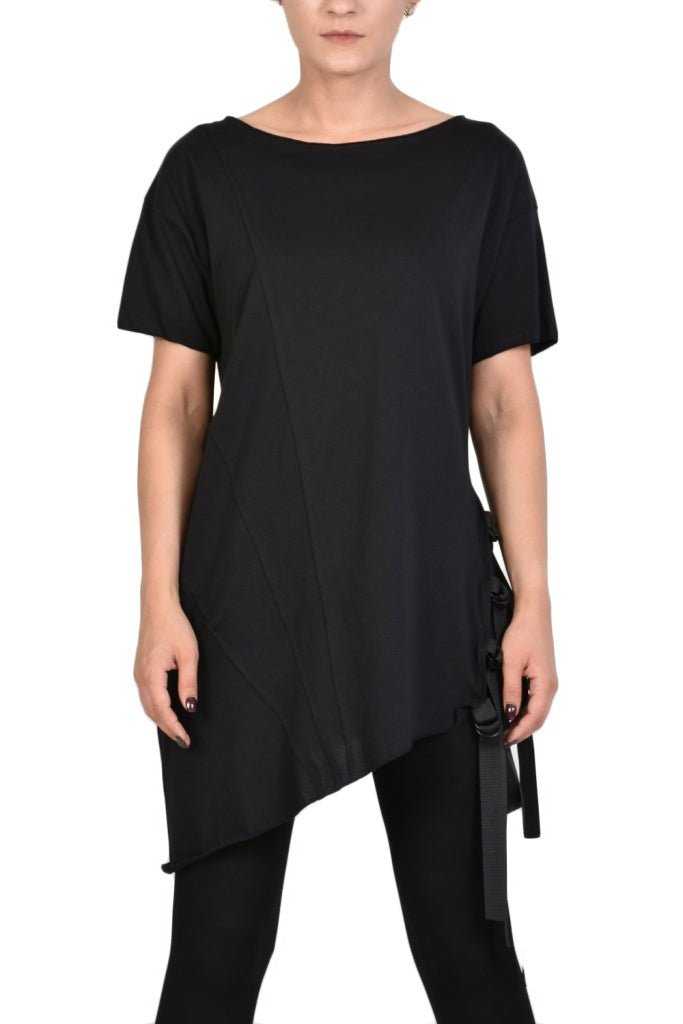 TR4M SIDE23 BLACK asymmetric t-shirt 119 woman Last Pieces LA HAINE INSIDE US TEPHRA