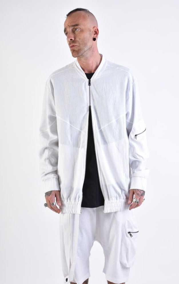 White Linen Bomber Jacket.