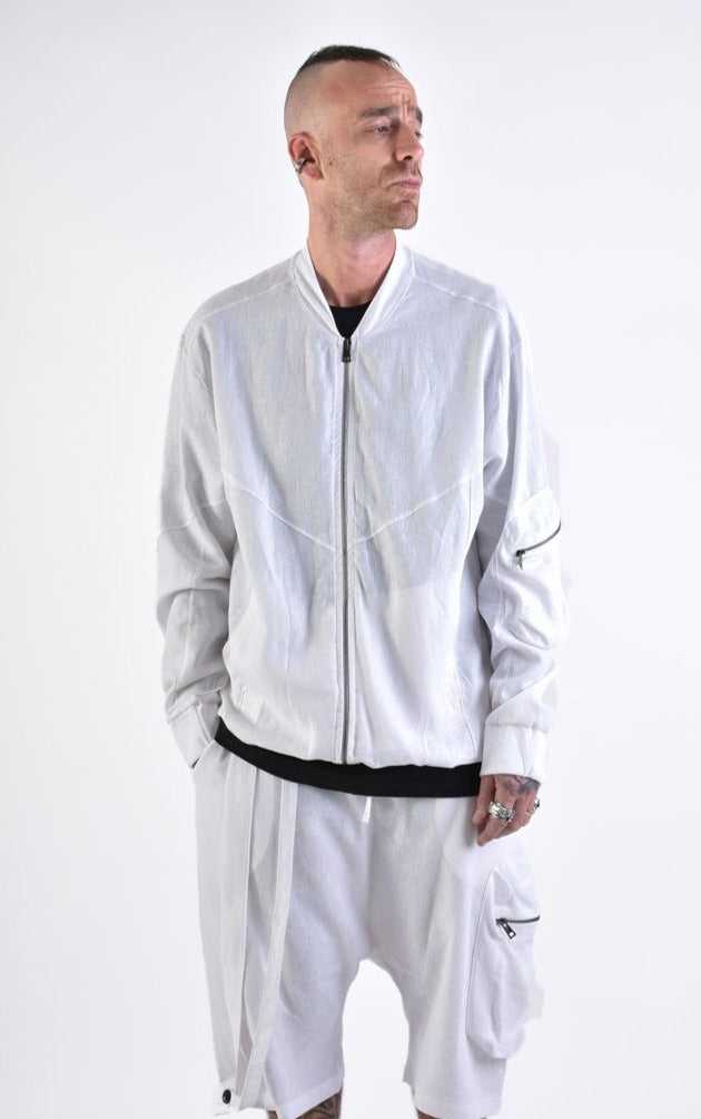 White Linen Bomber Jacket.