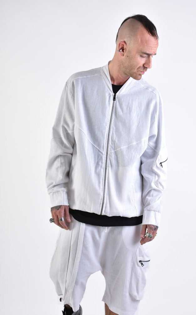 White Linen Bomber Jacket 258 Coats & Jackets Jackets LA HAINE INSIDE US TEPHRA