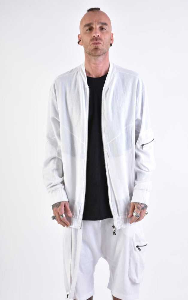 White Linen Bomber Jacket.