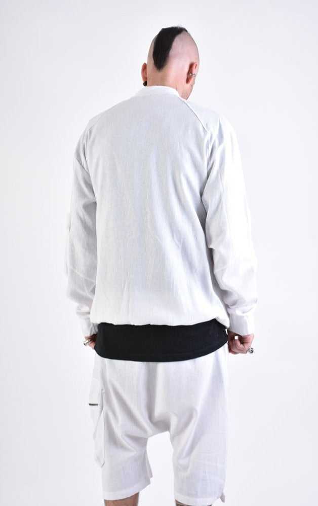 White Linen Bomber Jacket.