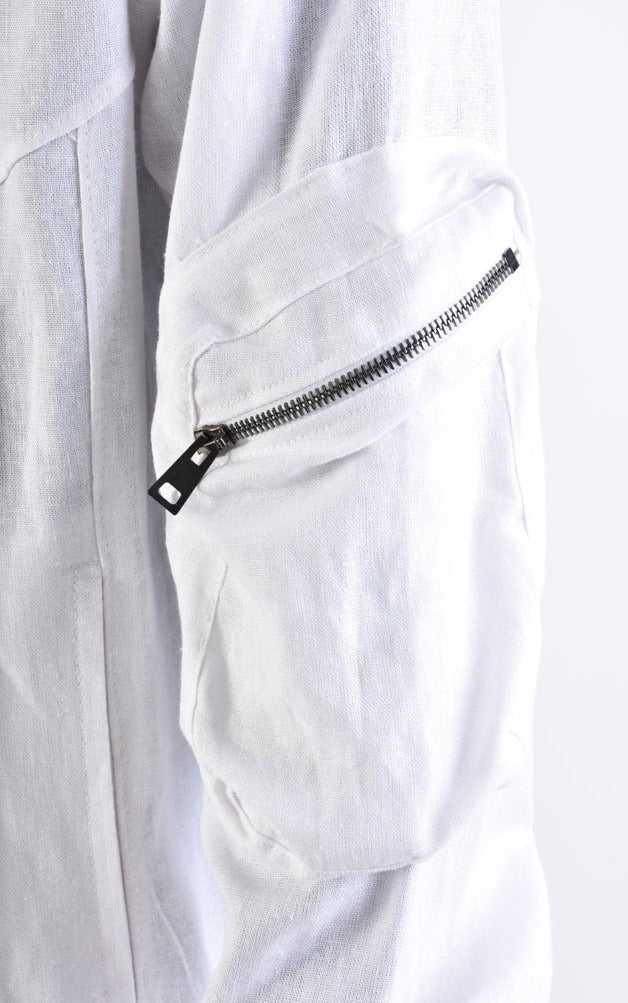 White Linen Bomber Jacket.