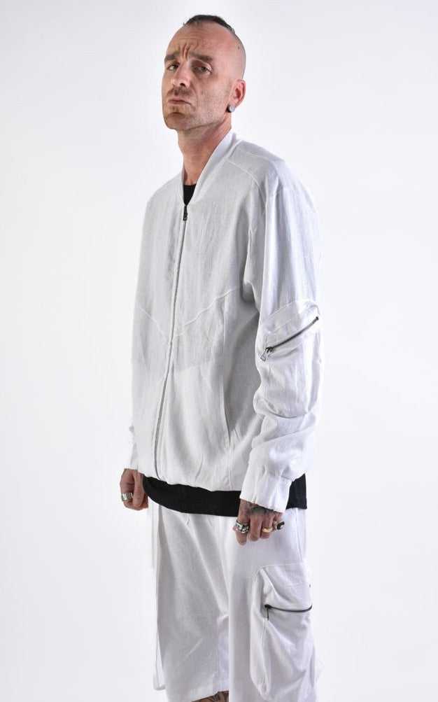 White Linen Bomber Jacket.