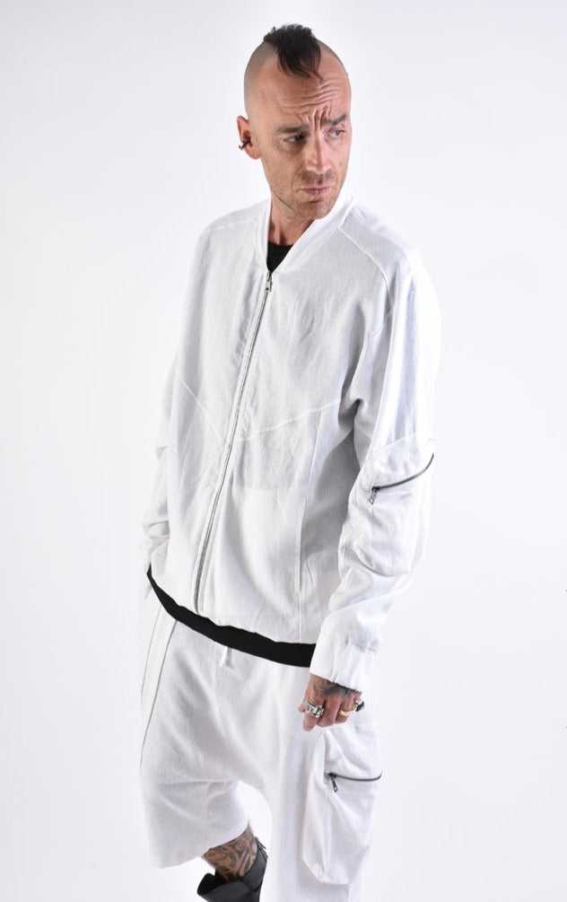 White Linen Bomber Jacket.