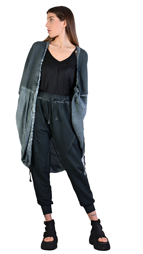 A39B SM168 GREEN Asymmetric Fleece Cardigan SANTAMUERTE