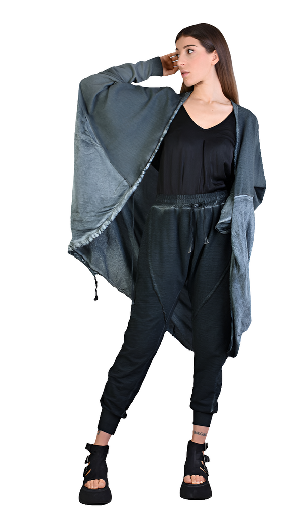 A39B SM168 GREEN Asymmetric Fleece Cardigan SANTAMUERTE