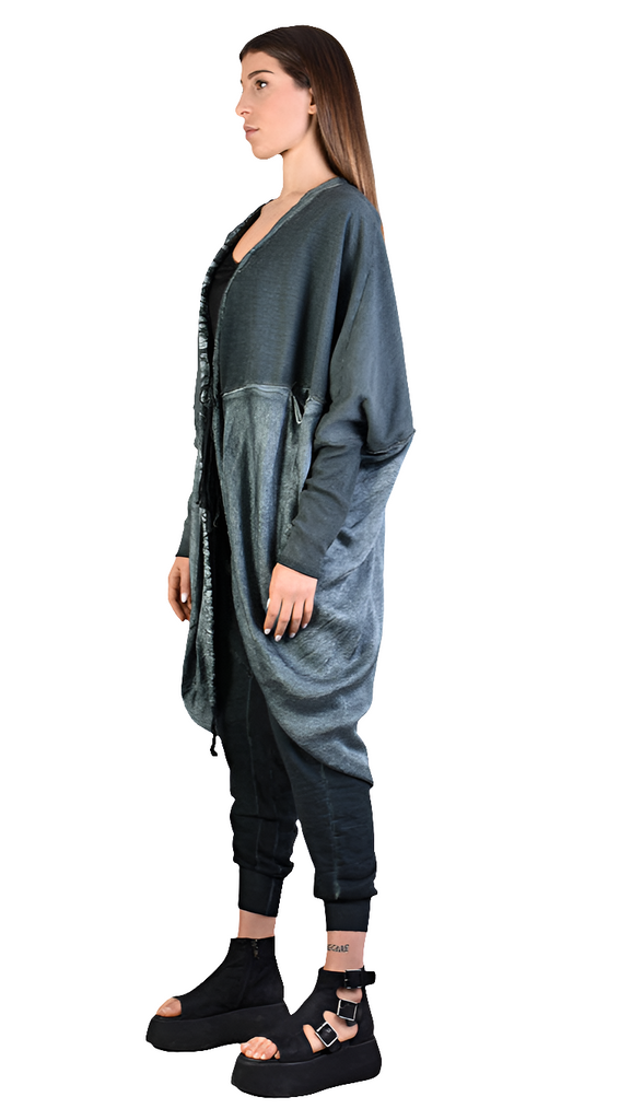 A39B SM168 GREEN Asymmetric Fleece Cardigan SANTAMUERTE