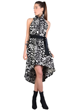 A3 4B LW54923 BLACK WHITE Floral Jacquard Asymmetric Dress LA HAINE INSIDE US
