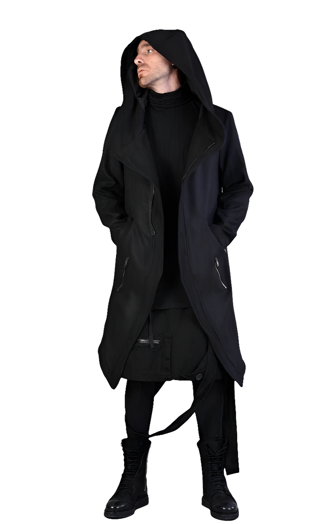A33B LM066 BLACK Cloth Asymmetric Oversize Coat LA HAINE INSIDE US