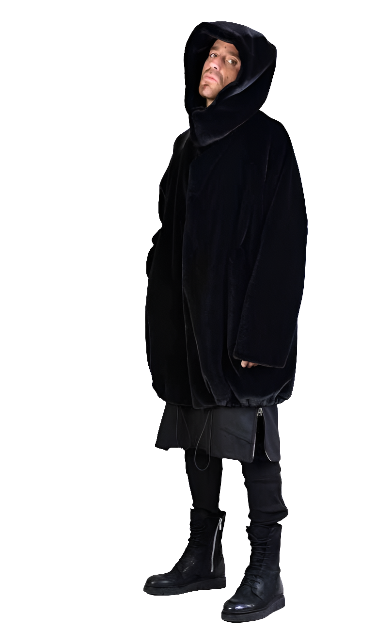 A33Q LM045 BLACK Faux Fur Lined Oversize Coat LA HAINE INSIDE US