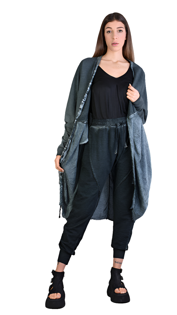 A39B SM168 GREEN Asymmetric Fleece Cardigan SANTAMUERTE