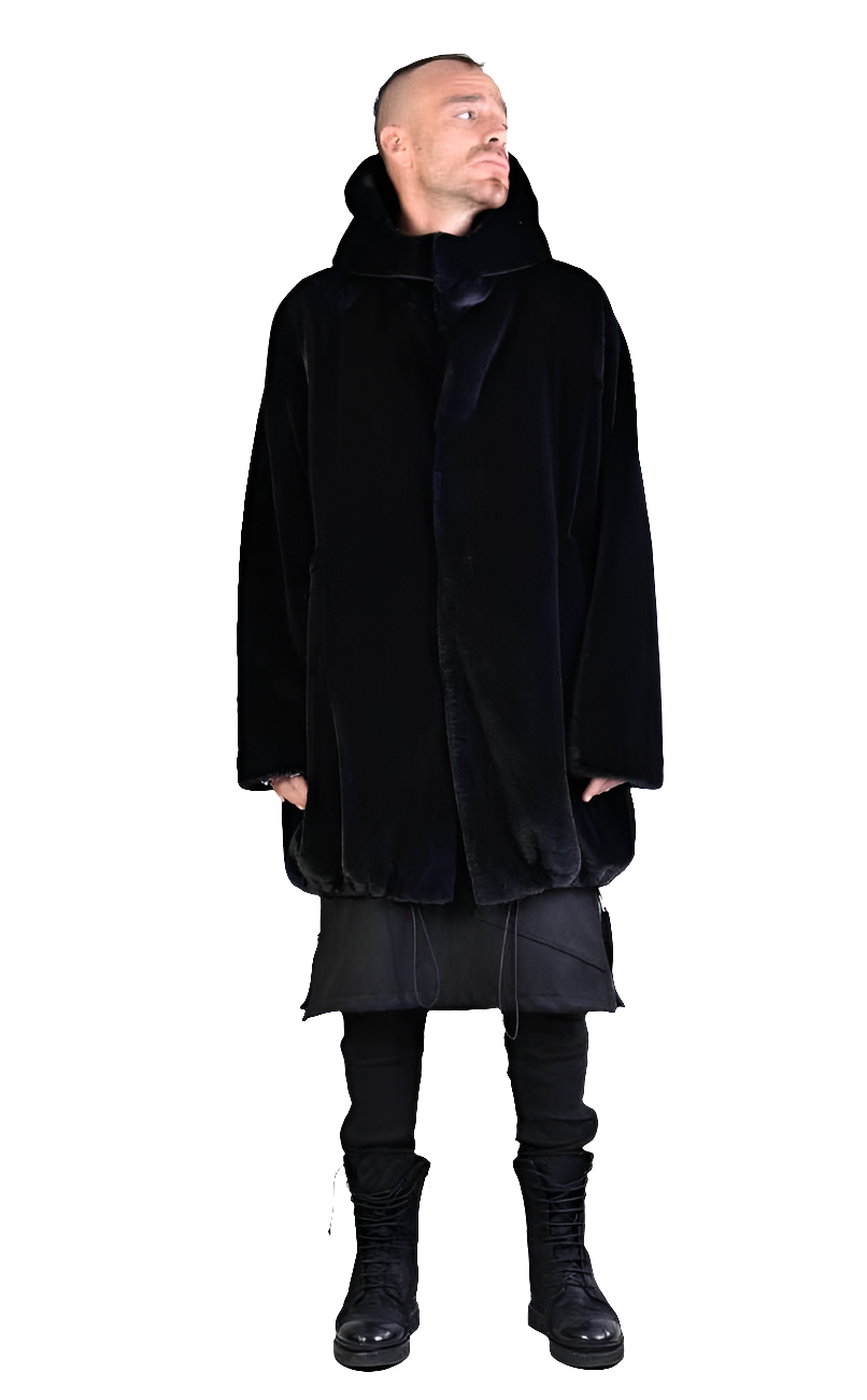 A33Q LM045 BLACK Faux Fur Lined Oversize Coat LA HAINE INSIDE US