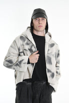 4- W5167 SPORT JACKET Over Faux Sheepskin Dyed Printed UNISEX U White LA HAINE INSIDE US