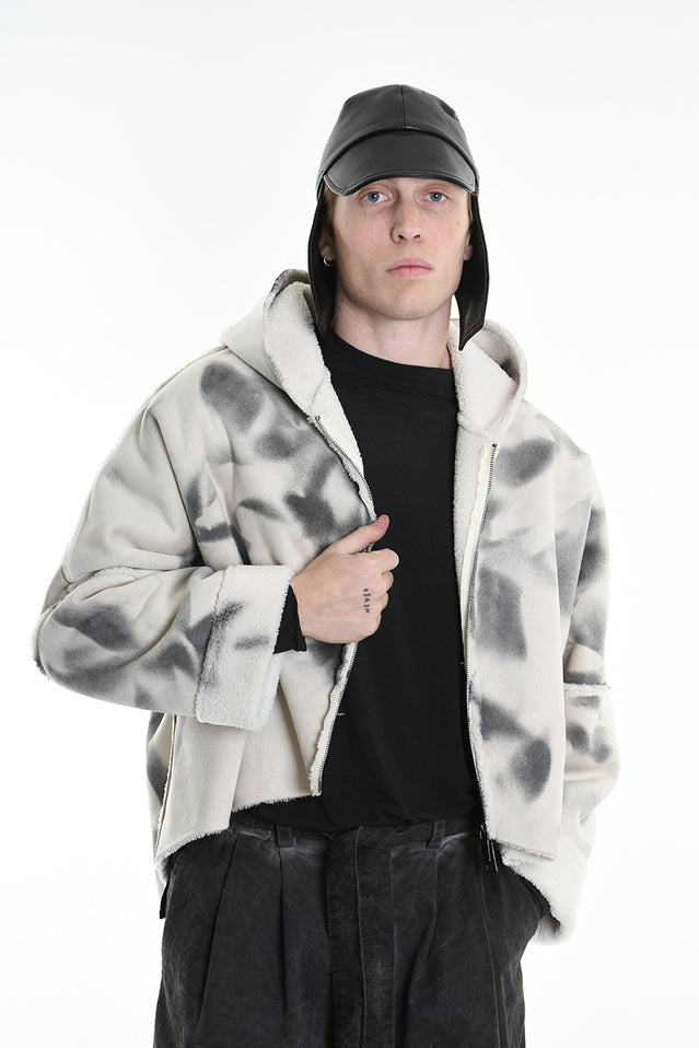 4- W5167 SPORT JACKET Over Faux Sheepskin Dyed Printed UNISEX U White LA HAINE INSIDE US