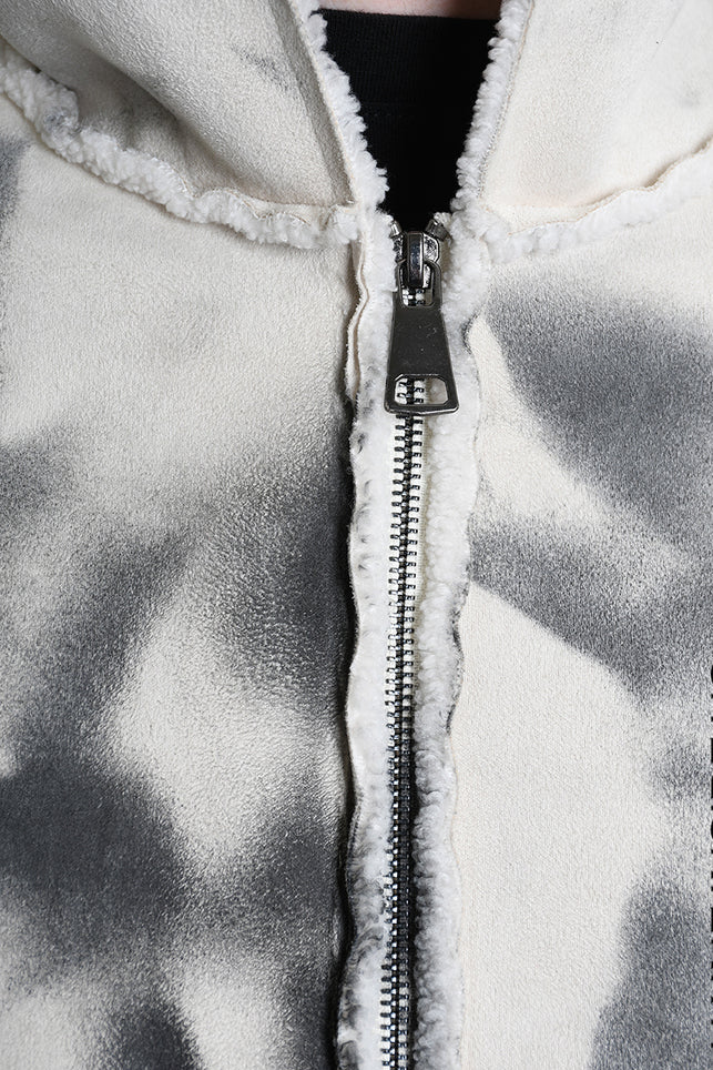 4- W5167 SPORT JACKET Over Faux Sheepskin Dyed Printed UNISEX U White LA HAINE INSIDE US