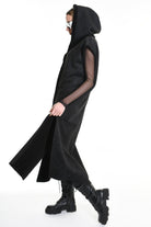 4- W5170 COAT Sleeveless Faux Sheepskin Marmorized UNISEX Black LA HAINE INSIDE US
