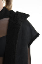 4- W5170 COAT Sleeveless Faux Sheepskin Marmorized UNISEX Black LA HAINE INSIDE US