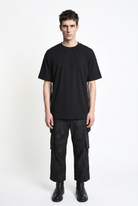 LA HAINE INSIDE US M1375 black oversized cotton stretch T-shirt, full-length front view