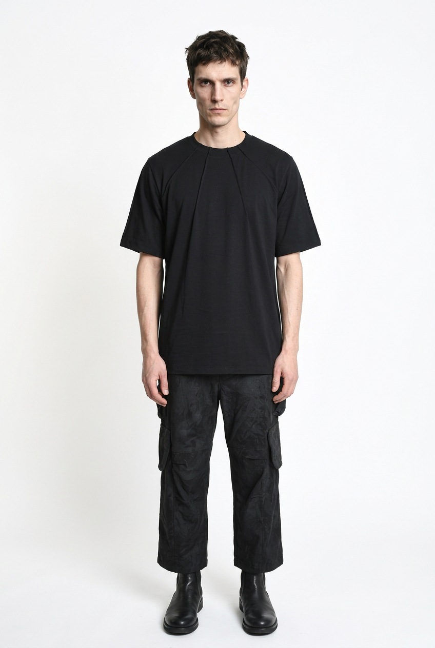 LA HAINE INSIDE US M1375 black oversized cotton stretch T-shirt, full-length front view