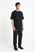 LA HAINE INSIDE US M1375 black oversized cotton stretch T-shirt, relaxed full-length front view