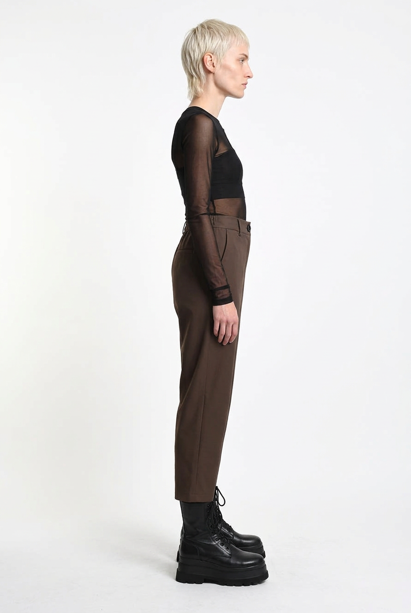 LA HAINE INSIDE US brown carrot-fit trousers, full-length side view