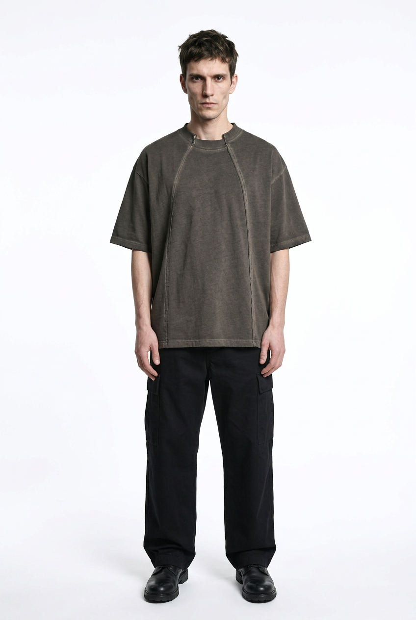 LA HAINE INSIDE US M1295 Mud cold-dyed cotton T-shirt, full-length front view