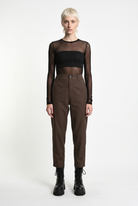 LA HAINE INSIDE US brown carrot-fit trousers, full-length front view