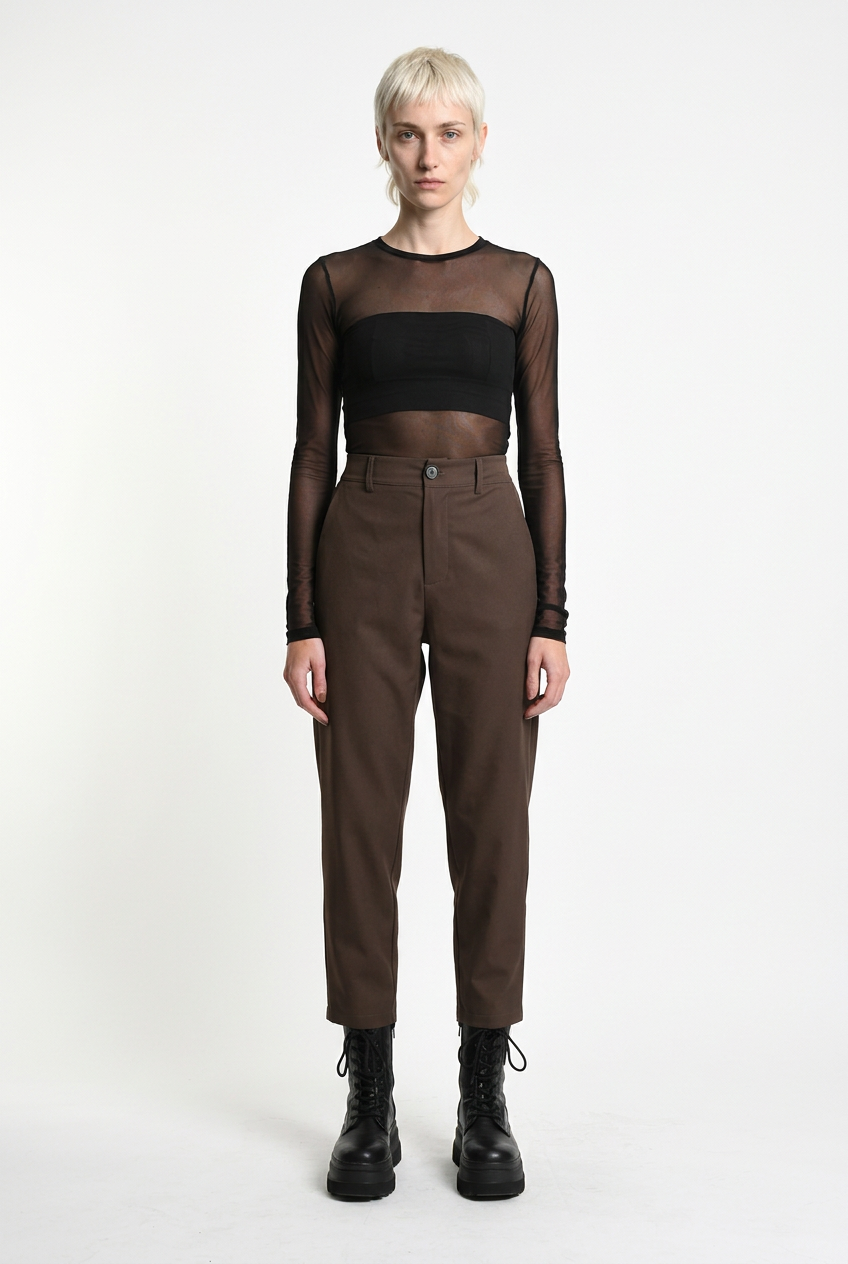 LA HAINE INSIDE US brown carrot-fit trousers, full-length front view
