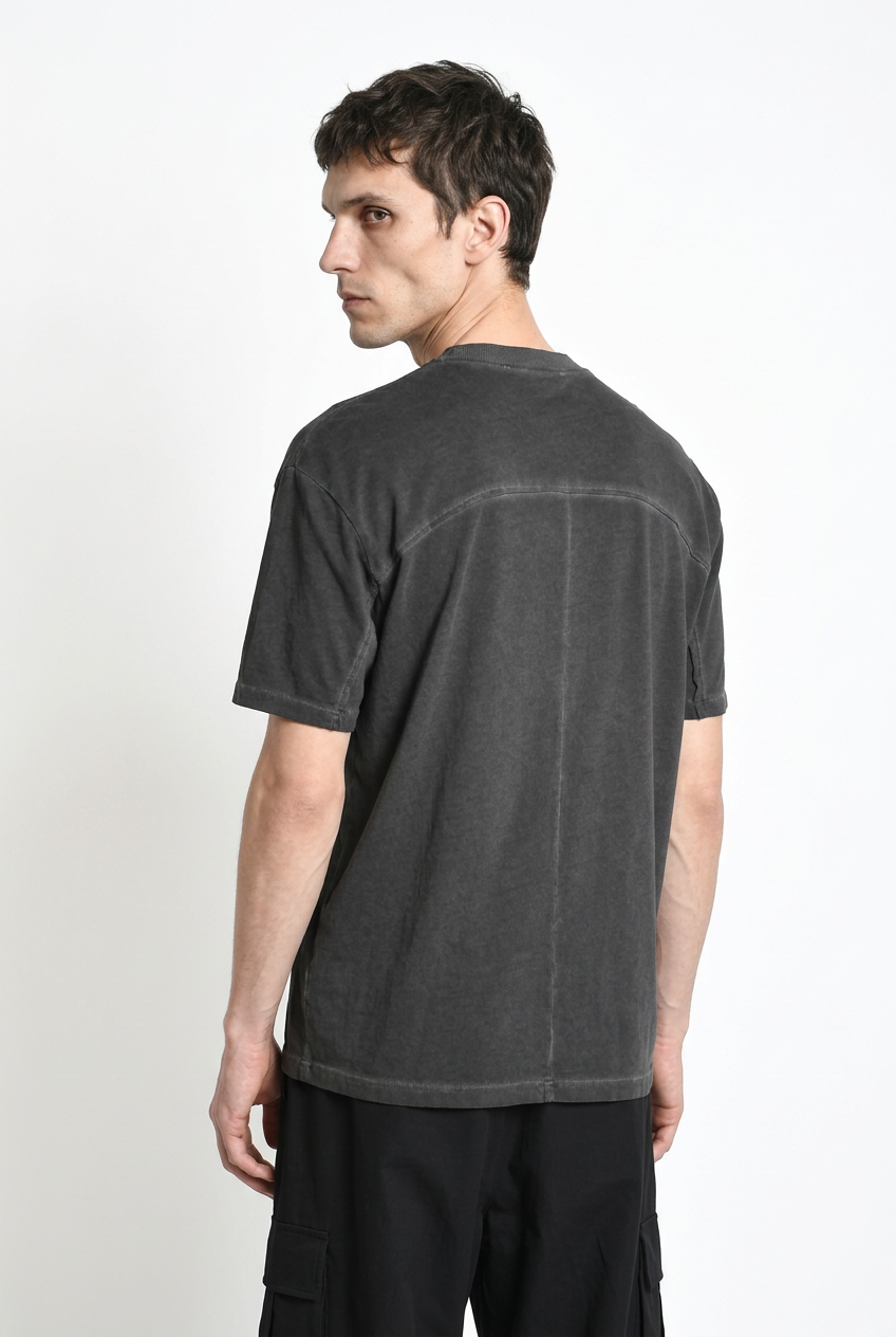 LA HAINE INSIDE US M1295 grey cold-dyed cotton T-shirt, three-quarter back view