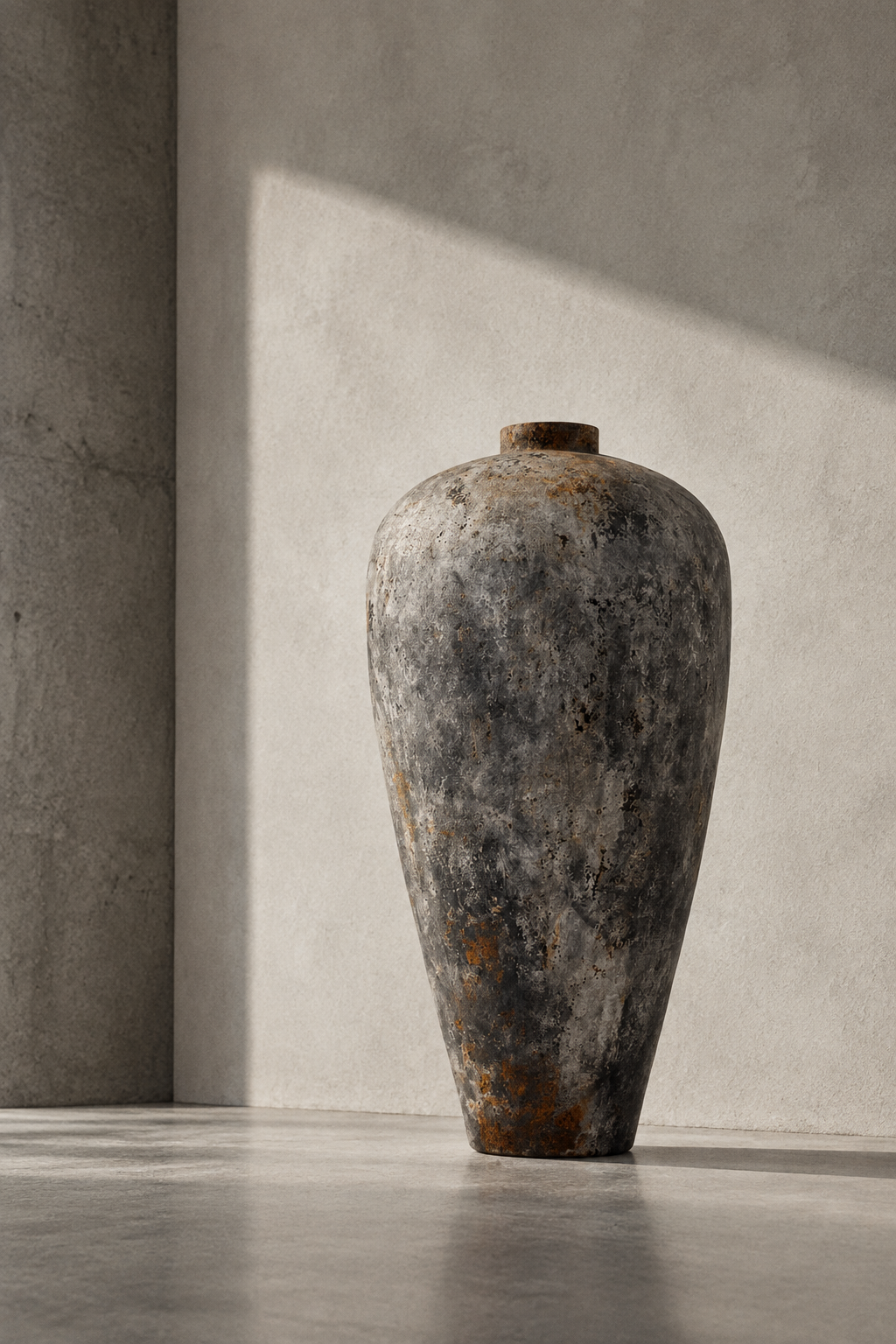 Low angle against a plaster wall